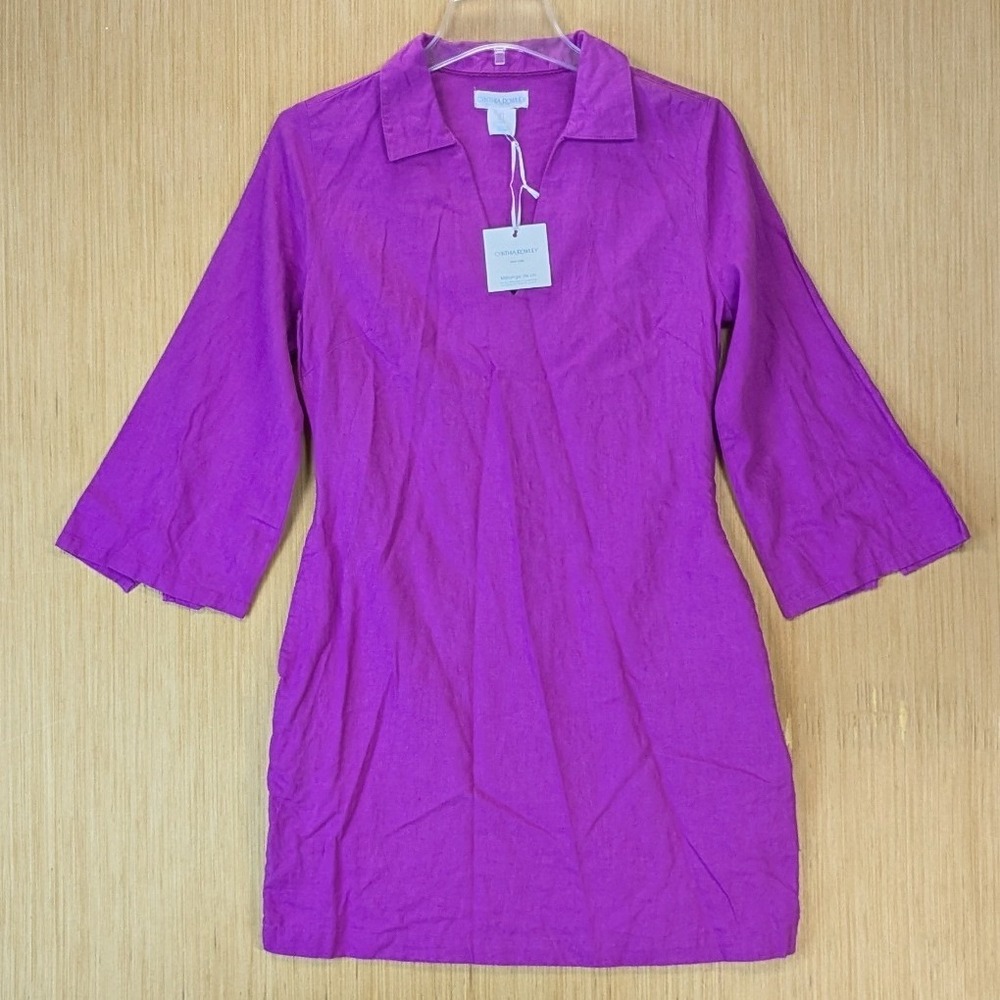 Cynthia Rowley Minimalist Resort Purple Linen Blend V-Neck Shift Dress‎ 2 NWT